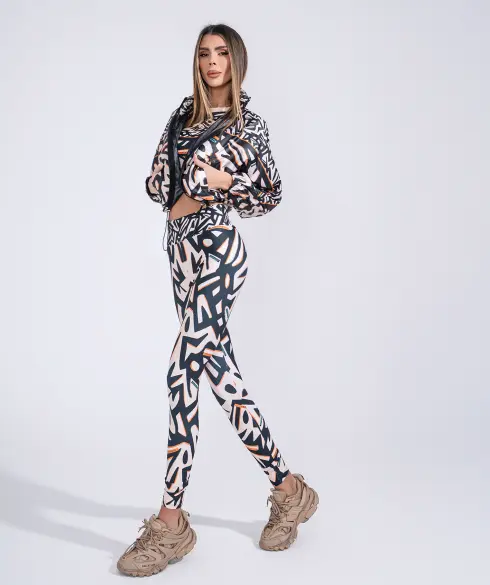 Дамско спортно яке тип ветровка Jfit Beige/Black - 221